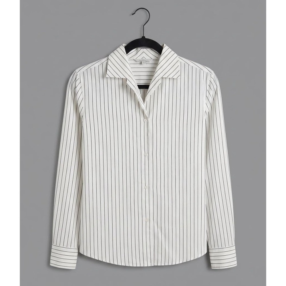 Loro Paina Women 42 Stripped 100% Cotton Made In Italy Button Down Striped Work